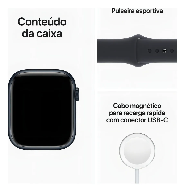 Apple Watch Series 8 GPS - Caixa meia-noite de alumínio 45 mm - Pulseira esportiva meia-noite - Padrão