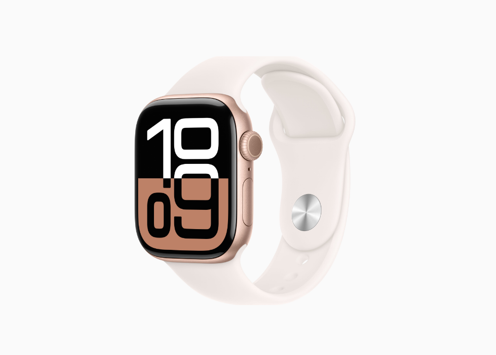 Apple Watch Series 10 GPS • Caixa cor de ouro rosa de alumínio – 42 mm • Pulseira esportiva blush-clara – P/M